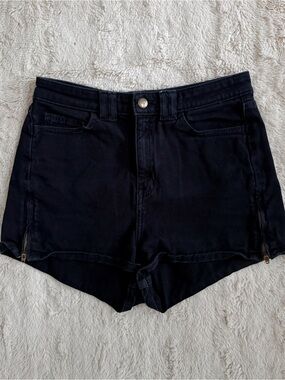 American Apparel Black Denim Shorts High Rise Zipper Detail 26 27